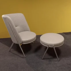 Loungesessel D70 Und Hocker C70 Bezug Stoff Celia 0208 Grau Meliert Gestell Stahlrohr Verchromt