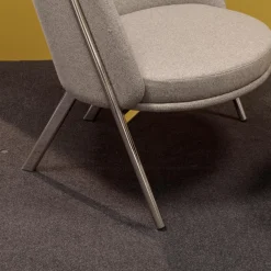 Loungesessel D70 Und Hocker C70 Bezug Stoff Celia 0208 Grau Meliert Gestell Stahlrohr Verchromt