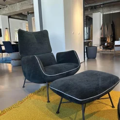 Loungesessel Jalis Niedrig Stoff 8144 Braun Grün Drahtgestell F01 Feinstruktur Schwarz Mit Hocker