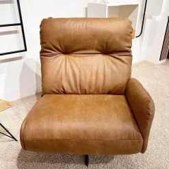 Loungesessel Lovere Naturleder Nevada Whiskey Braun Sternfuß Metall Schwarz Beschichtet