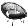 Loungesessel Roy Cocoon Outdoor Kissen Bezug Sunbrella Schwarz Geflecht Polyethylen Schwarz Untergestell Stahl Schwarz