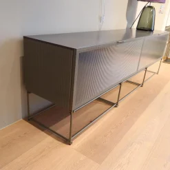 Lowboard Canaletto Klapptüren Klarglas K5 Korpus Lack Bleigrau Seidenmatt Grau