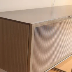 Lowboard Canaletto Klapptüren Klarglas K5 Korpus Lack Bleigrau Seidenmatt Grau