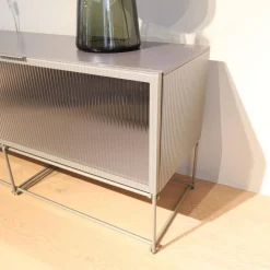 Lowboard Canaletto Klapptüren Klarglas K5 Korpus Lack Bleigrau Seidenmatt Grau