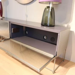 Lowboard Canaletto Klapptüren Klarglas K5 Korpus Lack Bleigrau Seidenmatt Grau