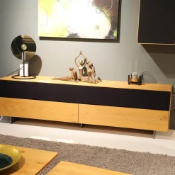 Lowboard Farn Media Holz Knorrige Eiche Puro Geölt Akustikstoff Schwarz Mit 2 Hängeschränken