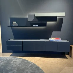 Lowboard Jorel Mattglas T83 Navy Und 82 Atlantic Inklusive Wandregal Lilu Und Beleuchtung