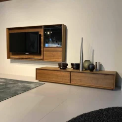 Lowboard Lux Nussbaum Geölt Glas mit Hängeschrank