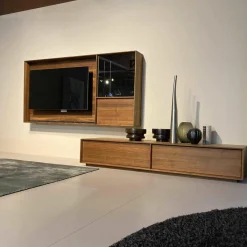 Lowboard Lux Nussbaum Geölt Glas mit Hängeschrank