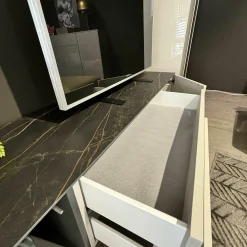 Lowboard Mit Hängeschrank Gloss Curves Lack Kristallgrau Grau Füße Metall Schwarz