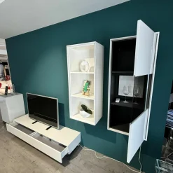 Lowboard Mit Hängeschränke Joop 73112 Lack Kristallgrau Grau Metallfüßen Chromfarben Mit Integrierte Beleuchtung