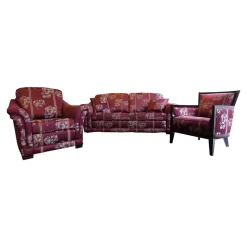 Modell Lara Sofa 2,5 sitzig, Sessel, Beistellsessel Modell Broadway Bezug grauviolett florence 1026 115 Keder Dinamica 112 Massivholfüße lackiert