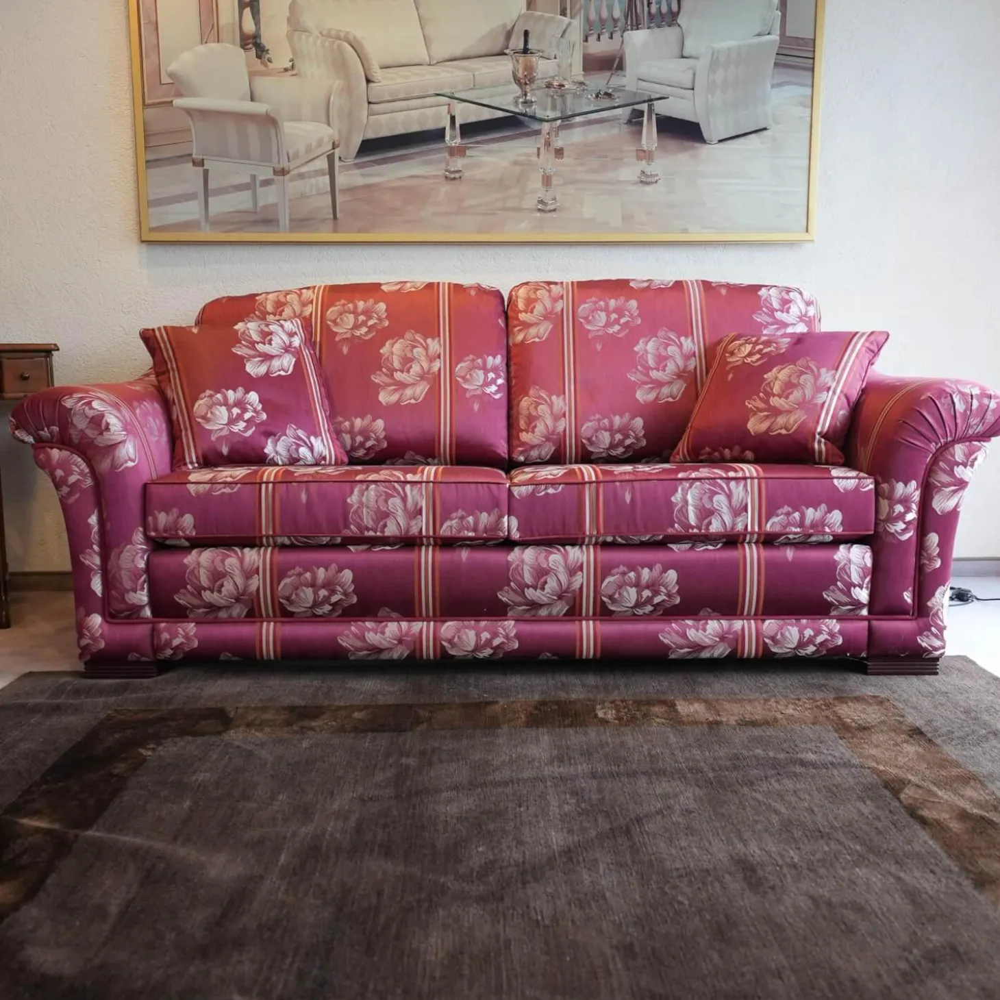Modell Lara Sofa 2,5 sitzig, Sessel, Beistellsessel Modell Broadway Bezug grauviolett florence 1026 115 Keder Dinamica 112 Massivholfüße lackiert