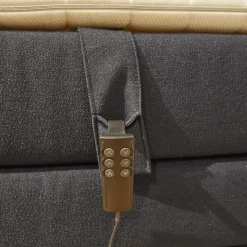 Motor-Boxspringbett Espo Stoff Blau Fuß Matt Schwarz Matratzen H3/H4, Tagesdecke, Zierkissen,