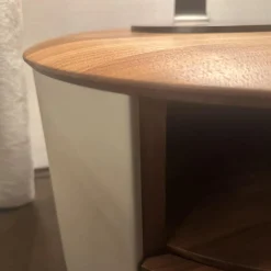 Nachtkonsole S100 Korpus Leder Taupe Beige Front Und Schublade Nussbaum