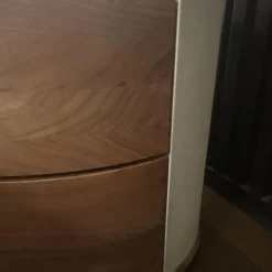 Nachtschrank S100 Korpus Leder Taupe Beige Front Und Schubladen Nussbaum