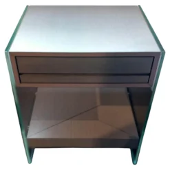 Nachttisch SF Eiche Anthrazit Glas Mit Schubkasten und Ablageboard