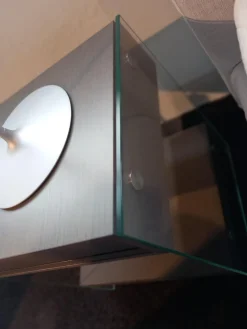 Nachttisch SF Eiche Anthrazit Glas Mit Schubkasten und Ablageboard