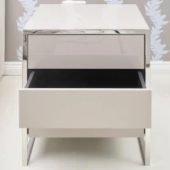 Nachttisch Smart Pantex Taupe Gestell Edelstahl Poliert