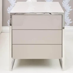 Nachttisch Smart Pantex Taupe Gestell Edelstahl Poliert