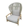 Outdoor Loungesessel Fern Rücken Gewebt Seil White Dune Weiß Hellgrau Gestell Teakholz Kissen Stoff Wave Buff Hellfrau Weiß
