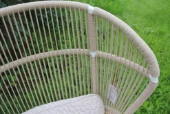 Outdoor Loungesessel Fern Rücken Gewebt Seil White Dune Weiß Hellgrau Gestell Teakholz Kissen Stoff Wave Buff Hellfrau Weiß