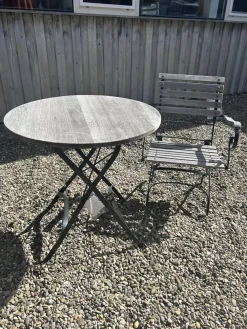 Outdoor Set Classic Holz Teak Grau Gestell Metall Dunkelgrün Schwarz Lackiert