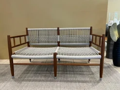 Outdoor Sofabank Lee Geflecht Kordel Eisblau Matt Blau Grau Gestell Holz Iroko Massiv Natur