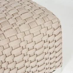 Outdoorhocker Phuket Geflecht Kordel Beige Füße Elektropoliert