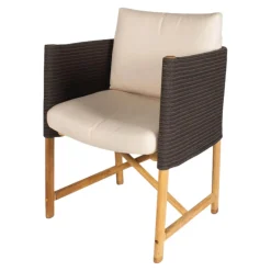 Outdoorsessel Giro Geflecht Woodland Saga Gestell Teakholz Kissen Stoff Laminat Dry Sand