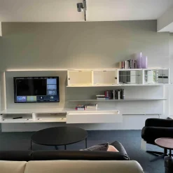 Paneelwand Alea Lack Weiß Mit Beleuchtung Und Glas Einlegeböden