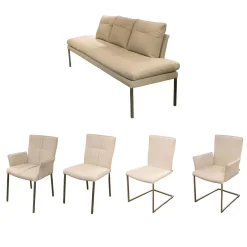 Polsterbank Mit Sessel Und 3 Stühlen Leder Toledo Perle Weiß Creme