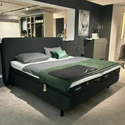 Polsterbett 83020173 Arc Static Disc Textilgewebe Charcoal Grey Grau Füße Eiche Schwarz Matt Lackiert Kopfteil Sensory Ohne Matratze Ohne Lattenrost