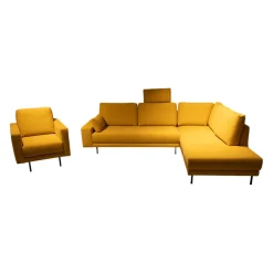 Polstereckgarnitur Und Sessel 170 Stoff 6545 Honiggelb Gelb Fuß Stahl Rundrohr Tiefschwarz RAL9005 Schwarz