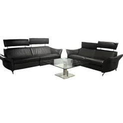 Polstergarnitur 1926 Leder 31 Longlife Moor Schwarz Braun Füße Metall 62 Edelstahloptik Gebürstet