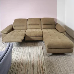 Polstergarnitur 2600 Motorisch Bezug Clash Oliv Metallfüße Chrom Glänzend