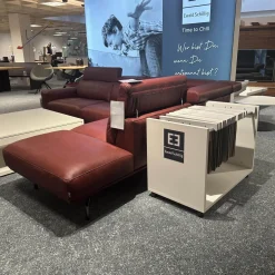 Polstergarnitur Amante Leder L150 87 Weinrot Rot Metallfuß Schwarzchrom Mit festem Hocker