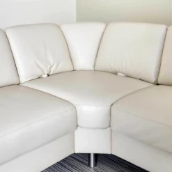 Polstergarnitur Bellini Leder BelVita Ecru Metallfuß Hochglanz Mit Verstellbaren Lehnen