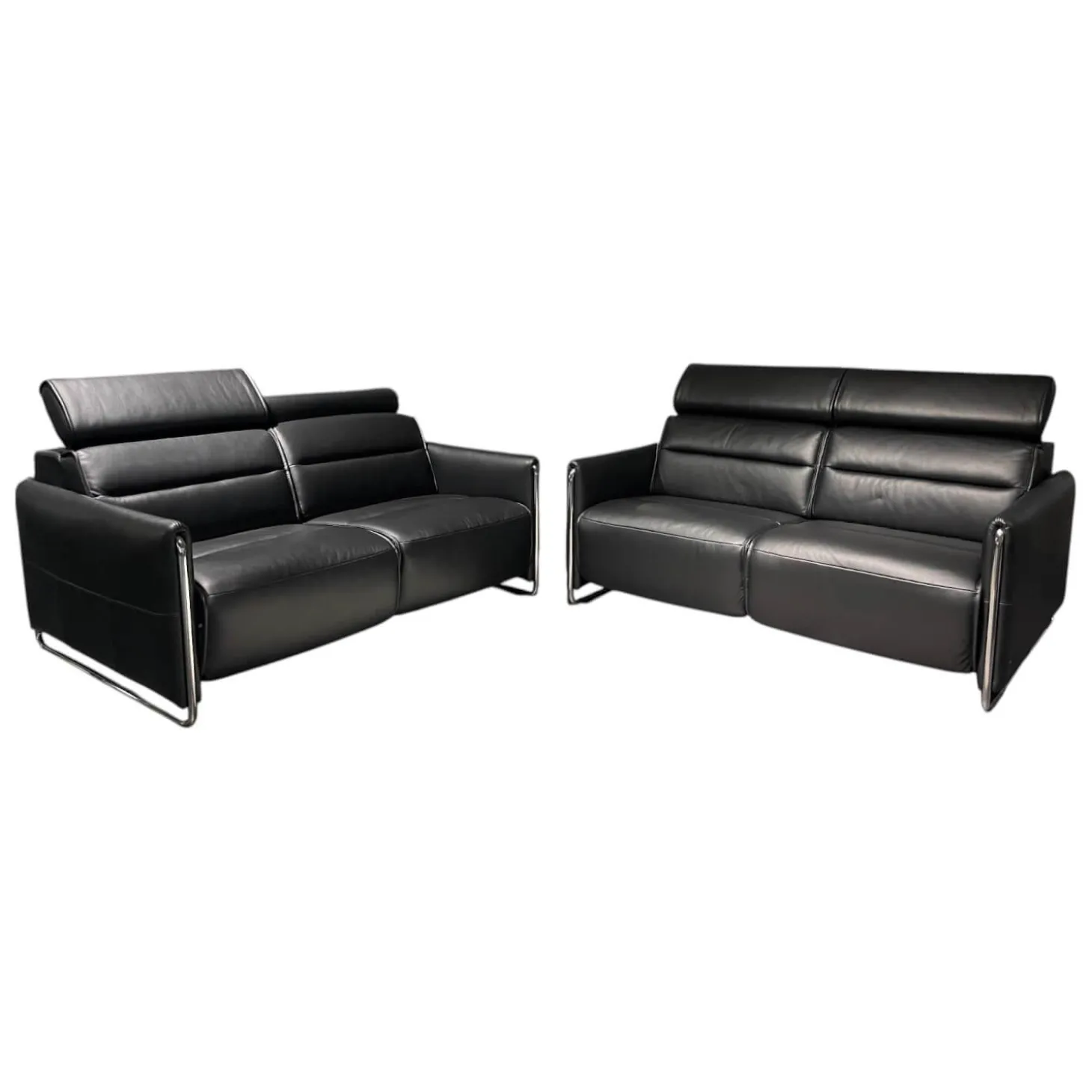 Polstergarnitur Emily V2 R Leder Cori 19 Black Schwarz Kufen Verchromt