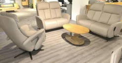 Polstergarnitur Havanna Leder Credo Pearl Grau Beige Gestell Metallkufe Schwarz Inklusive Kissen