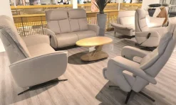 Polstergarnitur Havanna Leder Credo Pearl Grau Beige Gestell Metallkufe Schwarz Inklusive Kissen