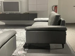 Polstergarnitur HS 450 Leder 545 56 Anthrazit Füße Metall Schwarz Inklusive Kissen