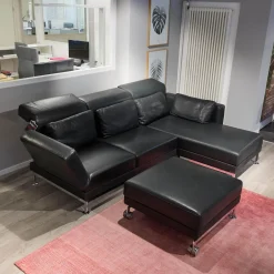 Polstergarnitur Moule Bezug Leder Lama 5669 10 Schwarz Mit Hocker