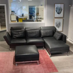 Polstergarnitur Moule Bezug Leder Lama 5669 10 Schwarz Mit Hocker