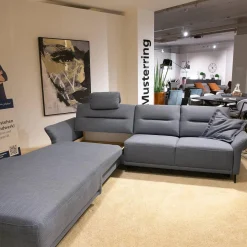 Polstergarnitur MR 375 Stoff Picasso Jeans Grau Füße Metall 245 Schwarz Matt Mit Stauraumfunktion Und Kissen