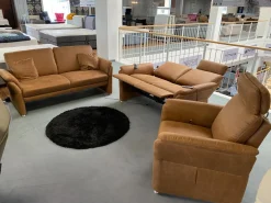 Polstergruppe 81056 Stoff Gringo 09 Cognac Braun Füße Metall Chrom Inklusive Sessel Und Elektrische Funktionen