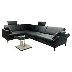 Polstergruppe Alba Anilinleder Taron Grün Braun Winkelfuß Schwarz Gepulvert Inklusive Kissen