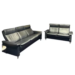 Polstergruppe Aurora Leder Paloma Black Schwarz Füße Aluminium Verchromt Matt