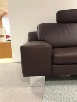 Polstergruppe Bezug Leder Rotbraun Metallfüße Chrom Glänzend Mit Kopfstütze Ohne Couchtisch