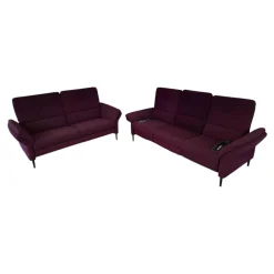 Polstergruppe Caro Stoff Trend Bordeaux Rot Metallfüße Schwarz Mit Tisch Buche Schwarz Und LED Lampe